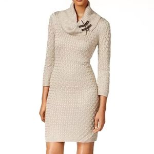 Calvin Klein Khaki Buckled Cowl-Neck Sweater Dress